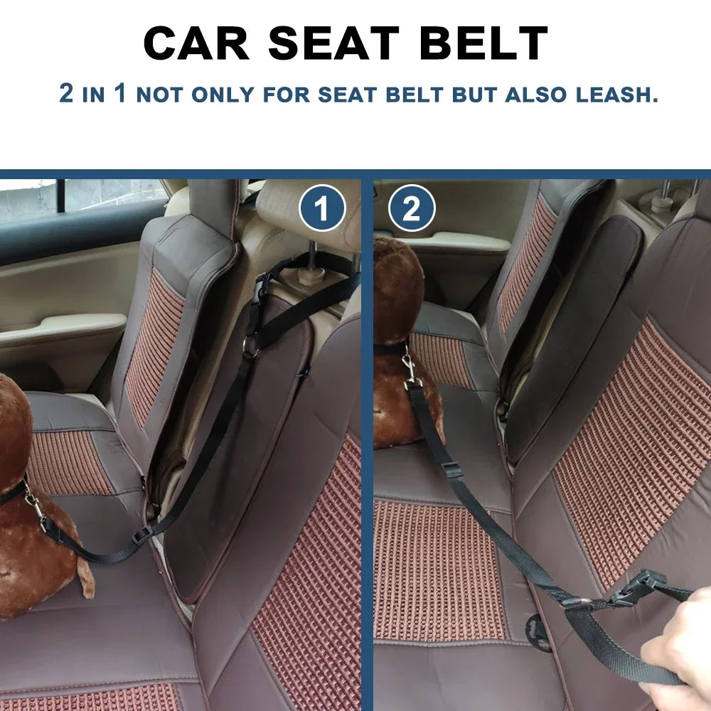 Solid Color Two-in-one Pet Car Seat Belt Nylon Lead Leash Backseat