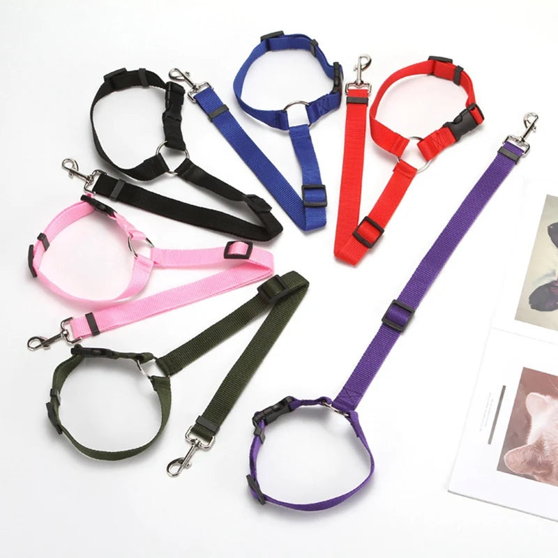 Solid Color Two-in-one Pet Car Seat Belt Nylon Lead Leash Backseat